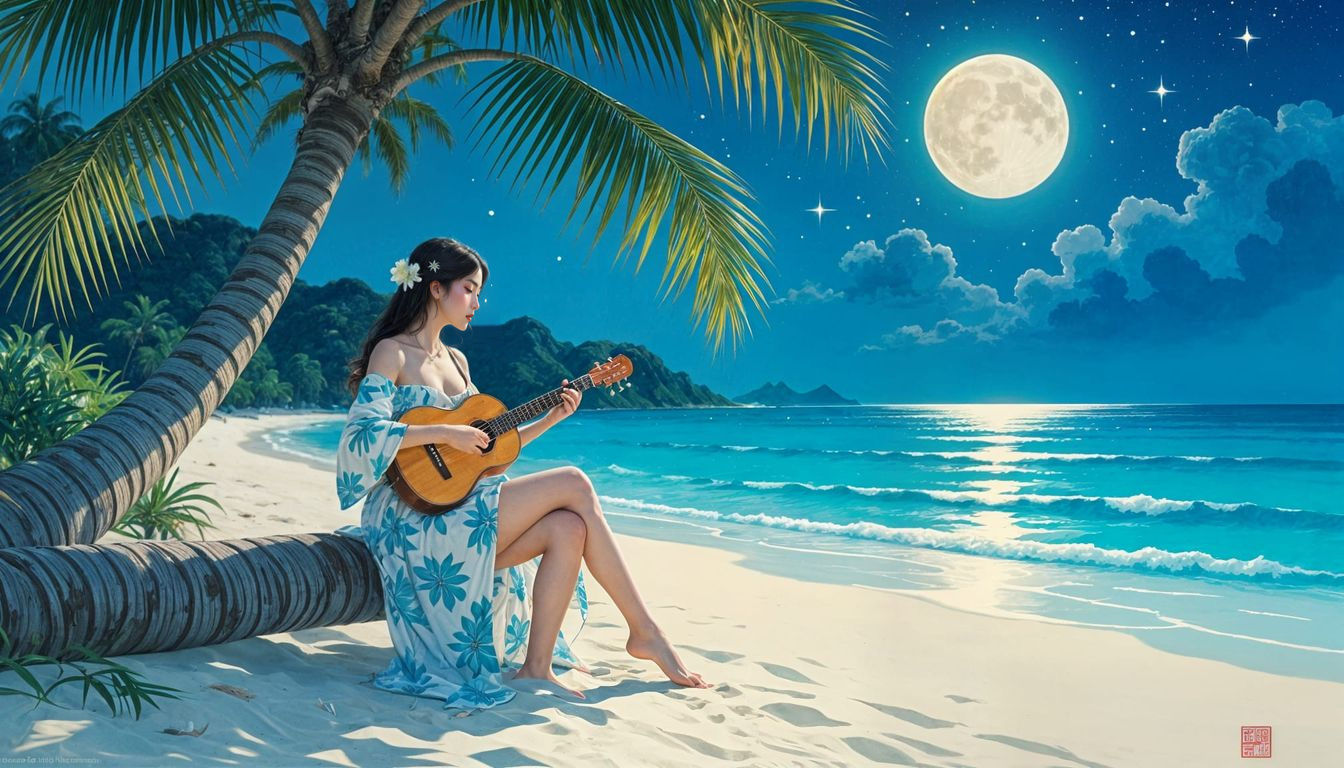 Ethereal Woman on Palm Tree in Ukiyo-e Style