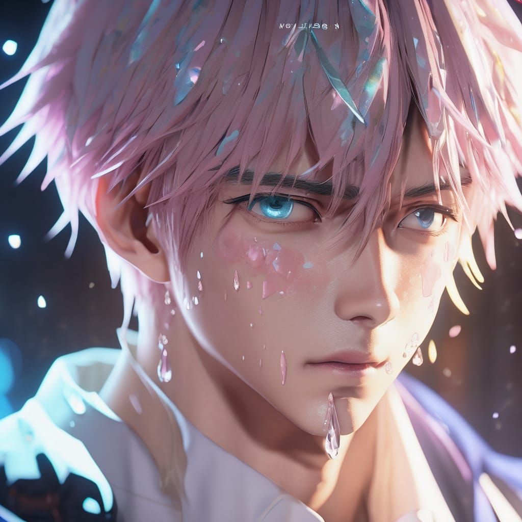 Zhongli Crying: 3D Anime Art in Pastel Colors
