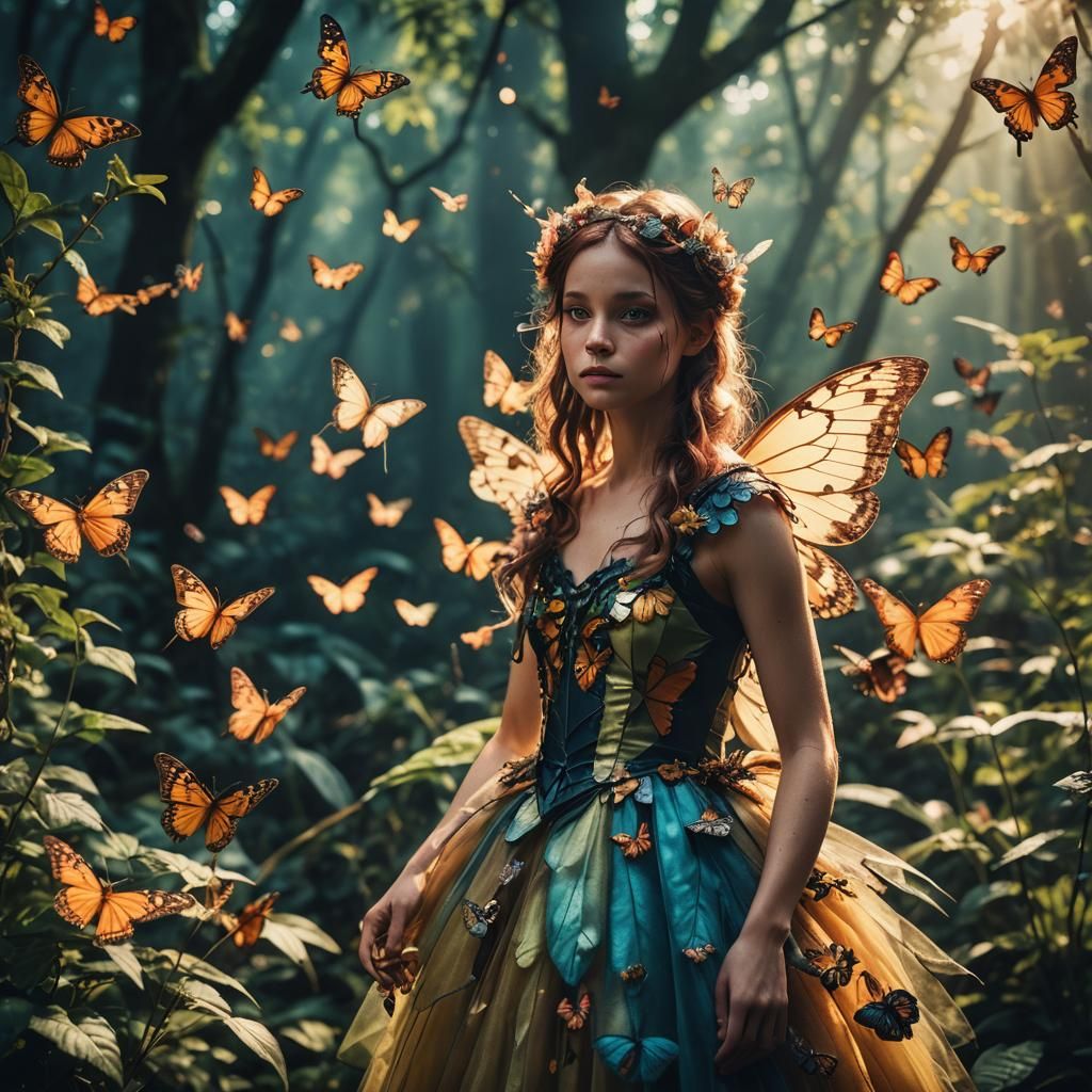 Cinematic Butterfly Fairy in Atmospheric Lighting