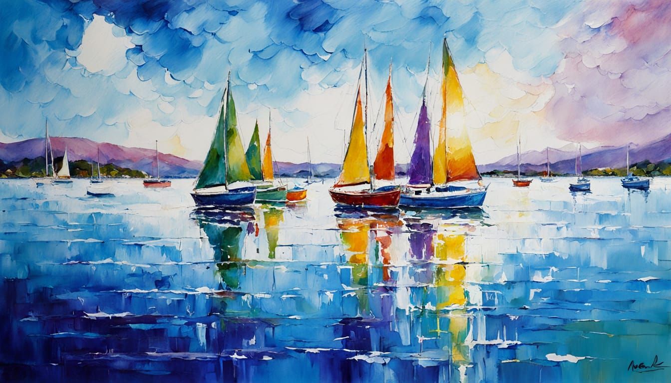 Vibrant Neo-Impressionist Sailing Scene