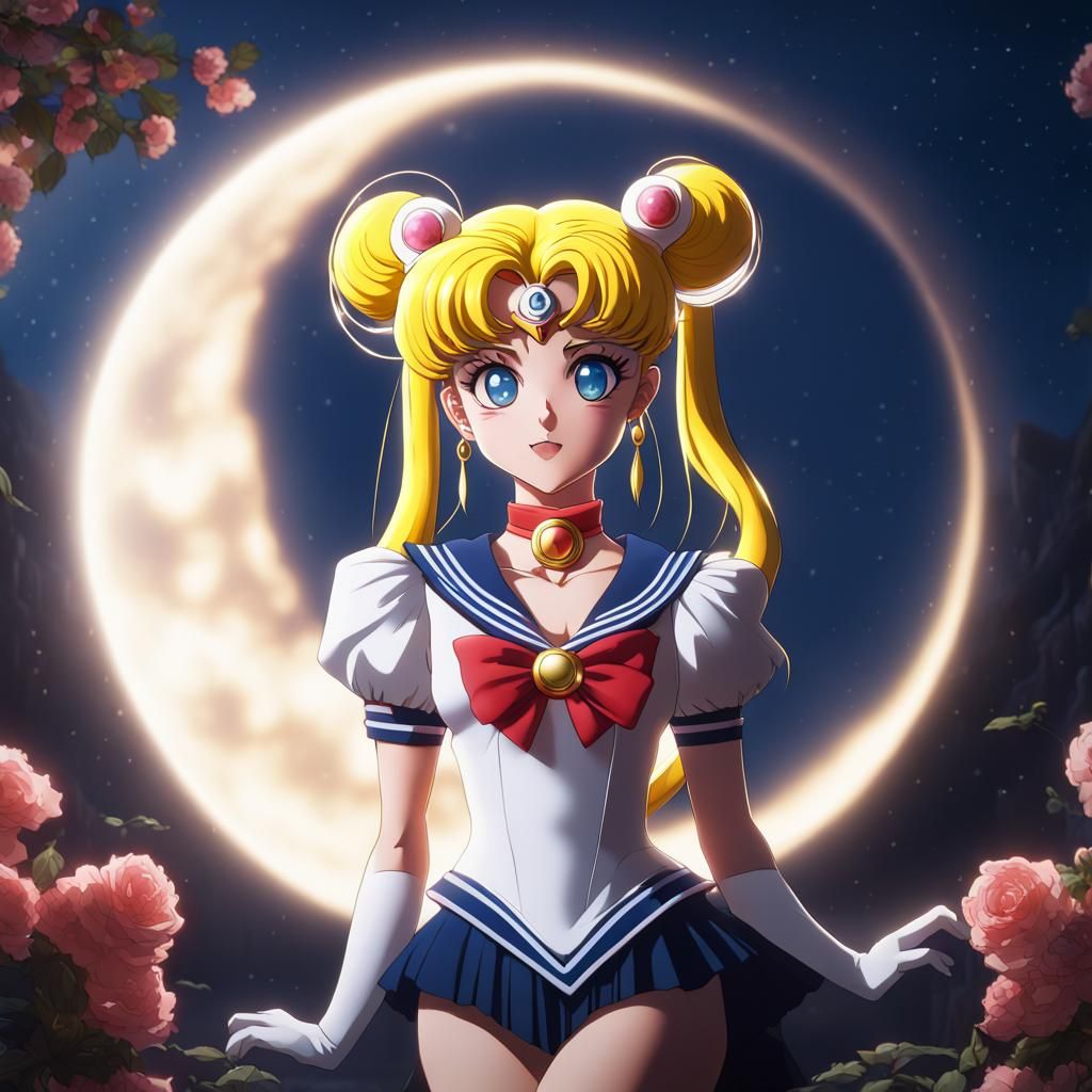 Sailor Moon with Cat Head in Detailed Painting