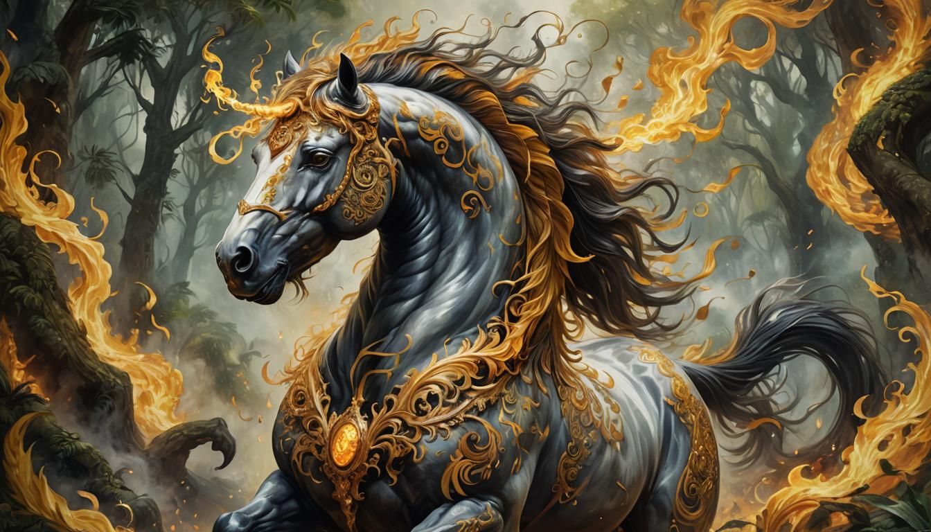 Fantasy Jungle Fire Horse Portrait on Artstation