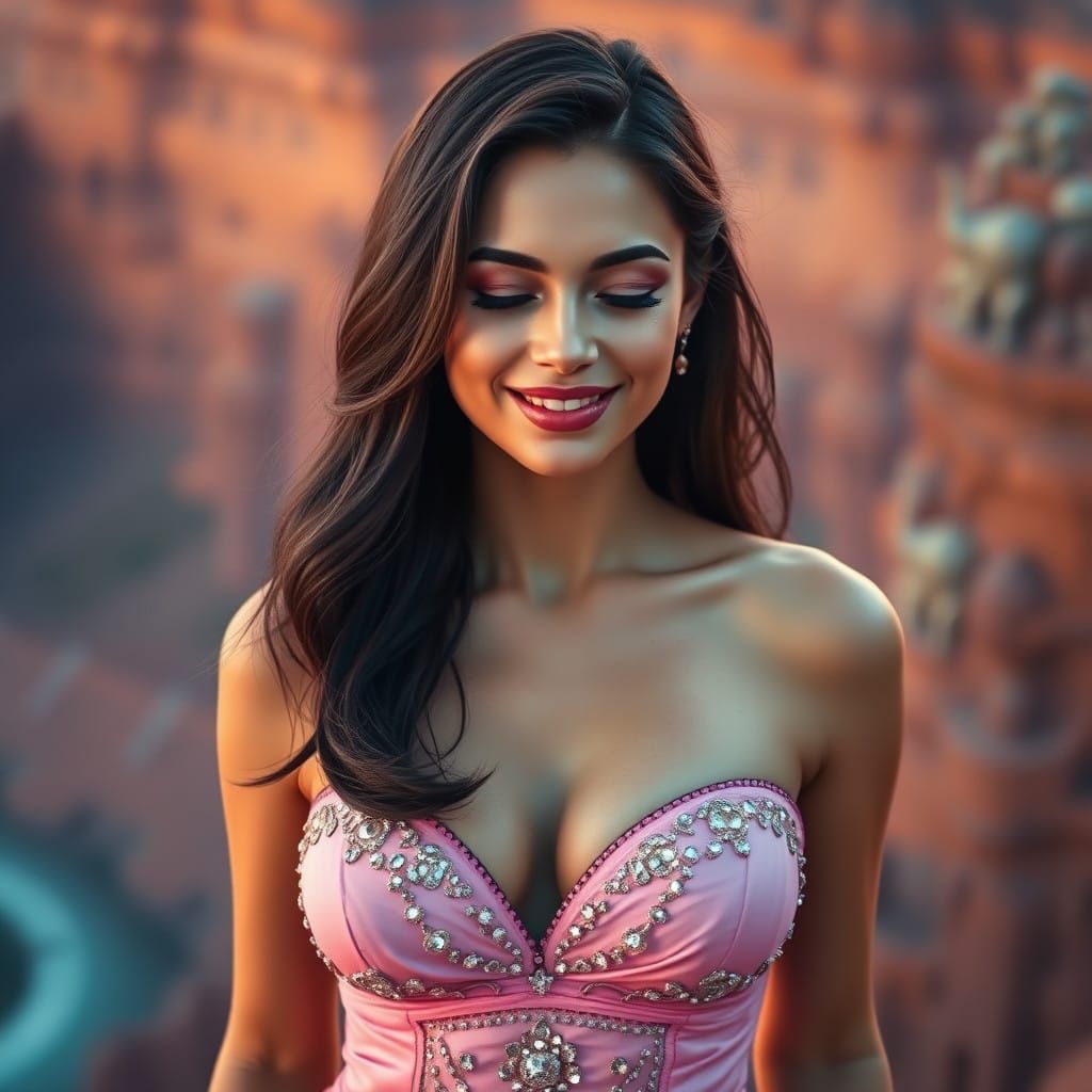 Sultry Woman Dominates a Vibrant Cliffside