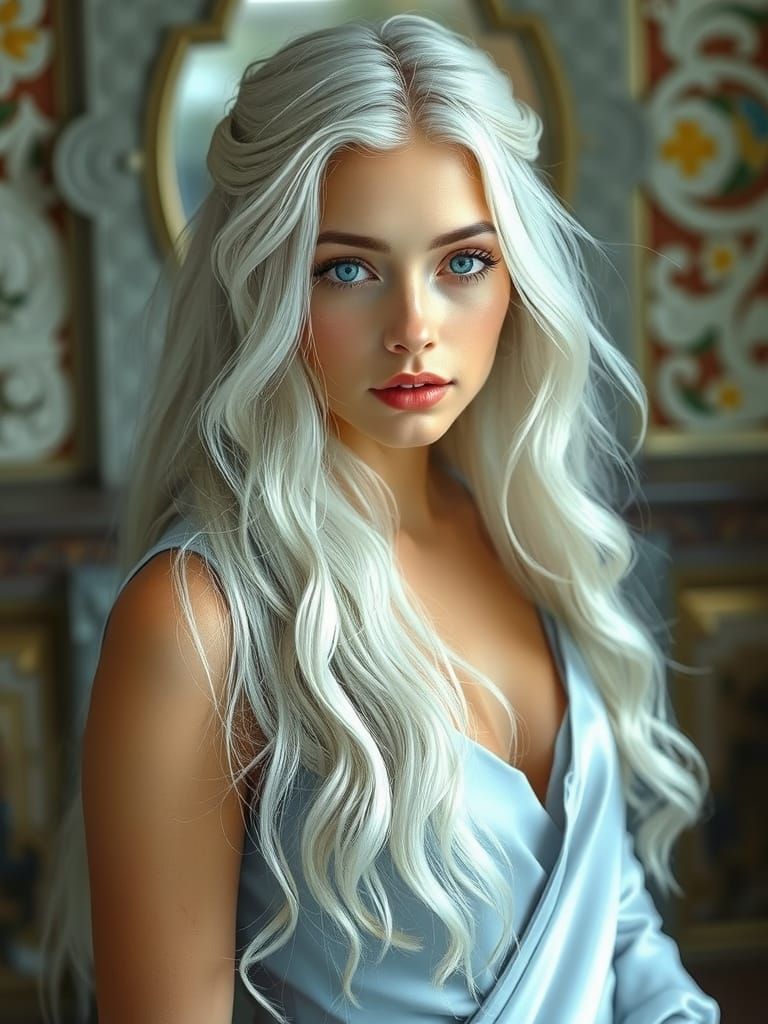 Immortal Celestial Woman with Sea Blue Eyes