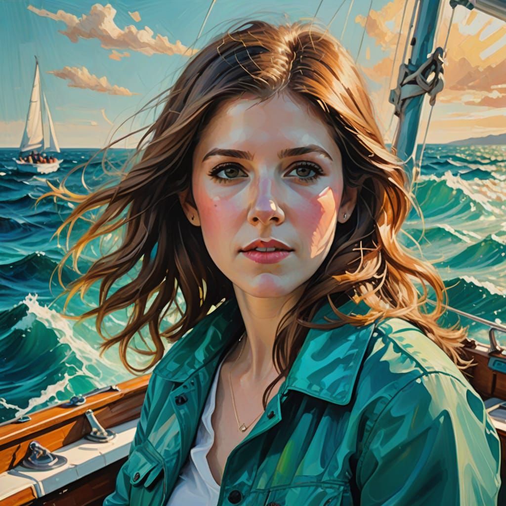 Anna Kendrick at Sea in Abstract Expressionism Style