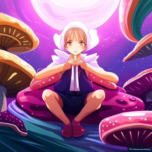 Mushroom Man Meditates on Alien Planet: Anime Style