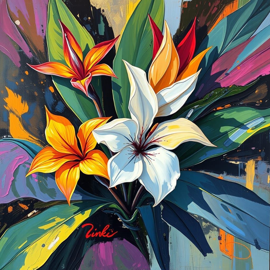 Vibrant Gestural Abstractions in Neon Hues