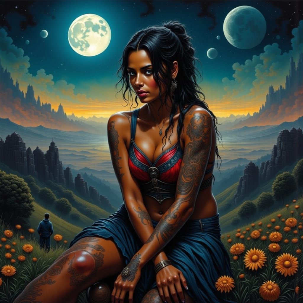 Moonlit Portrait of a Tattooed Latina