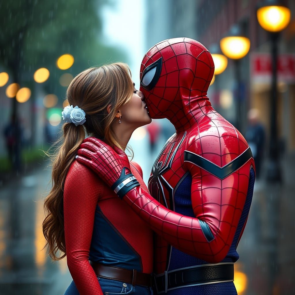 Spider-Man and Mary Jane Share a Romantic Rainy Kiss in Cosp...
