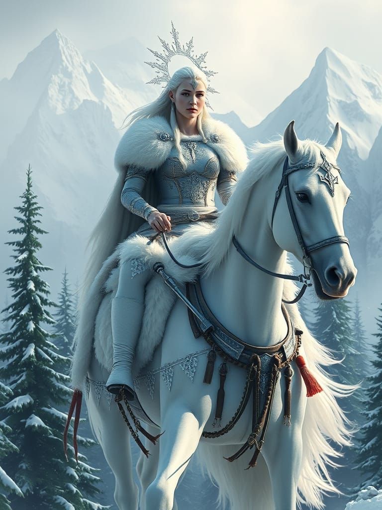 Regal Albino Warrior Queen Rides Majestic White Stallion in ...