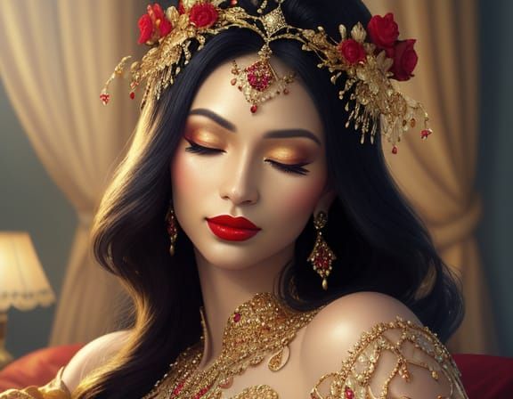 Fantasy Woman in Bedazzled Bed: Digital Art