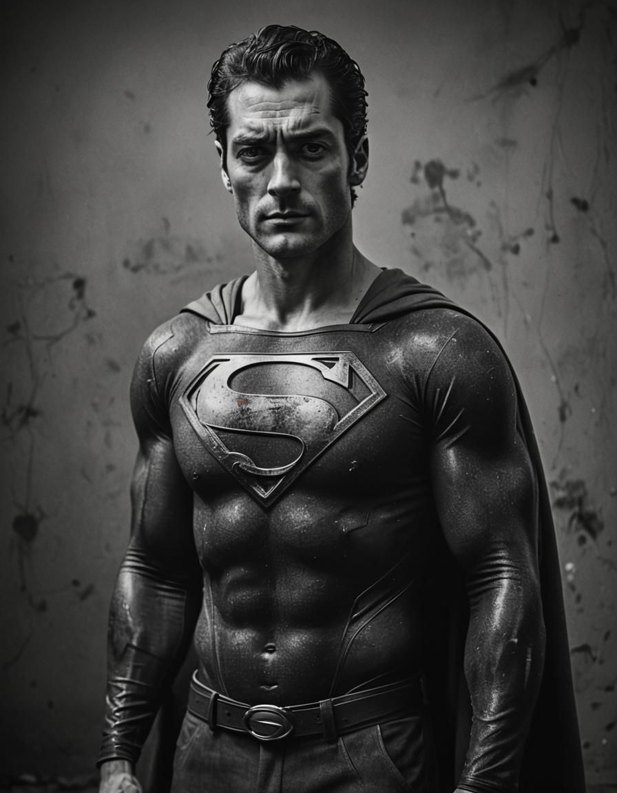 Superman Portrait in Gritty Monochrome Style