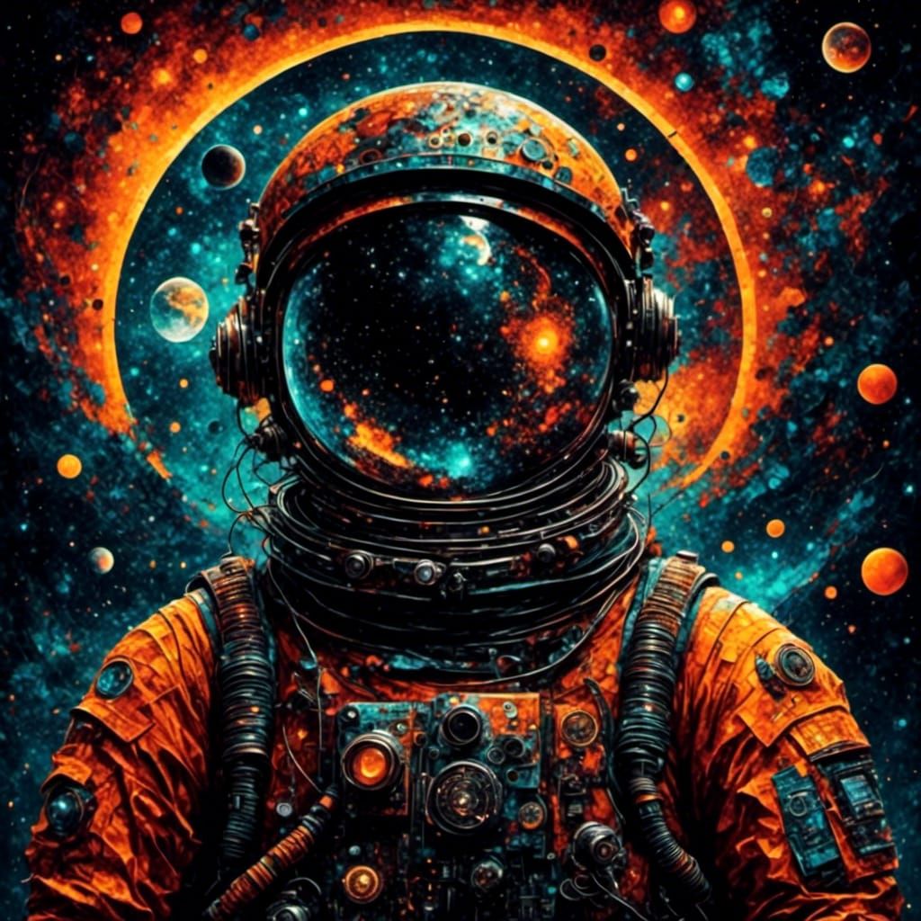 Astronaut and Black Hole in Digital Art Style