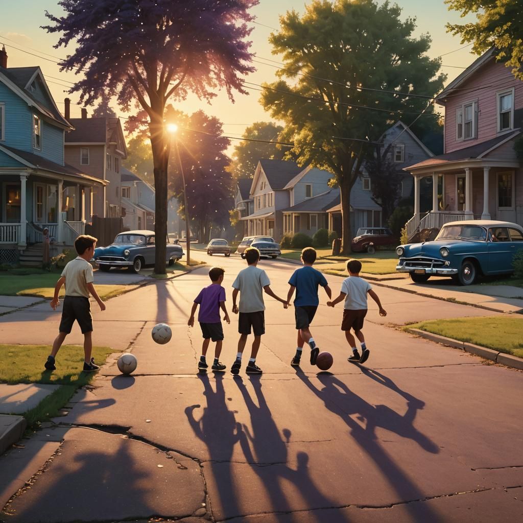 Kids Playing Street Football: Nostalgic Americana