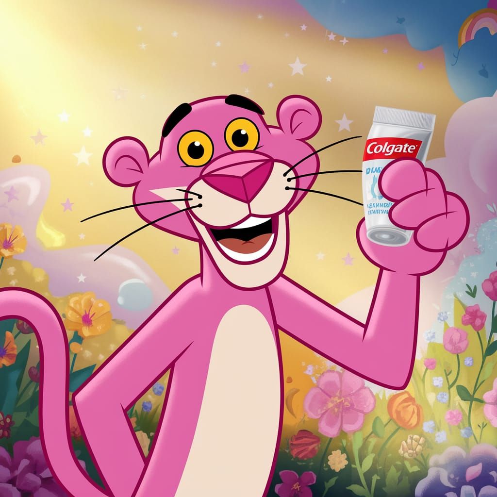 The Pink Panther Smiles with Colgate in Whimsical Fantasy Mu...