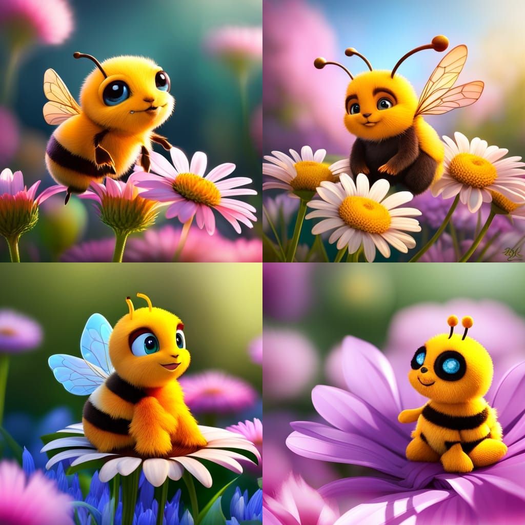 Hyperrealistic Plush Bee on Daisies