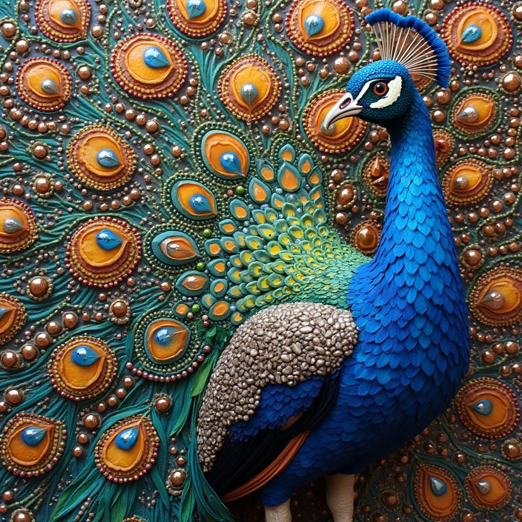 Peacock in Full Plumage: Mixed Media Mosaic