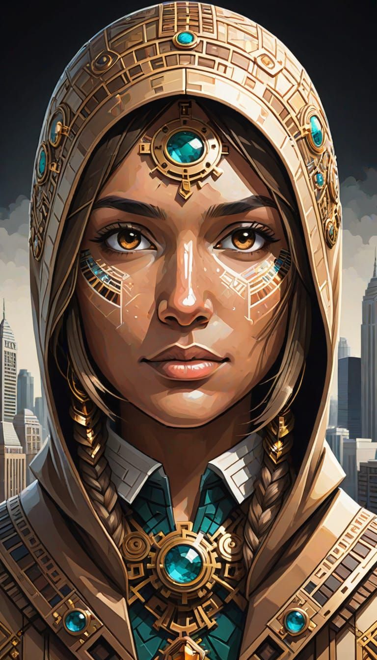 Steampunk Lady Assassin in Mayan-Inspired Fantasy Portrait