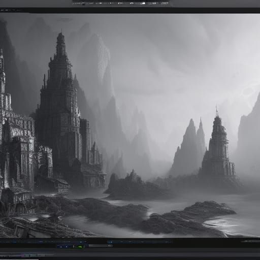 Fantastical Grayscale Matte Painting in Deep Color