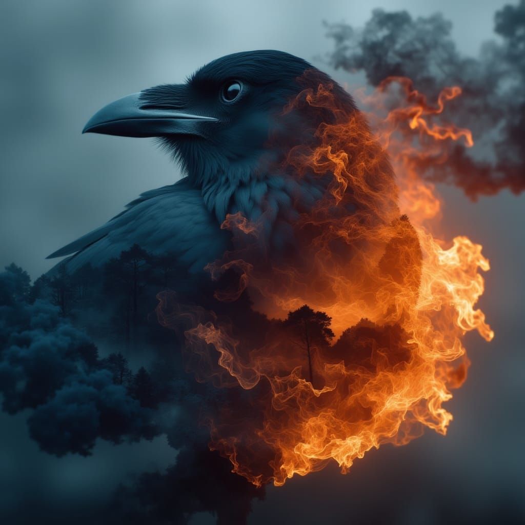 Ethereal Raven Silhouette in Smoldering Embers
