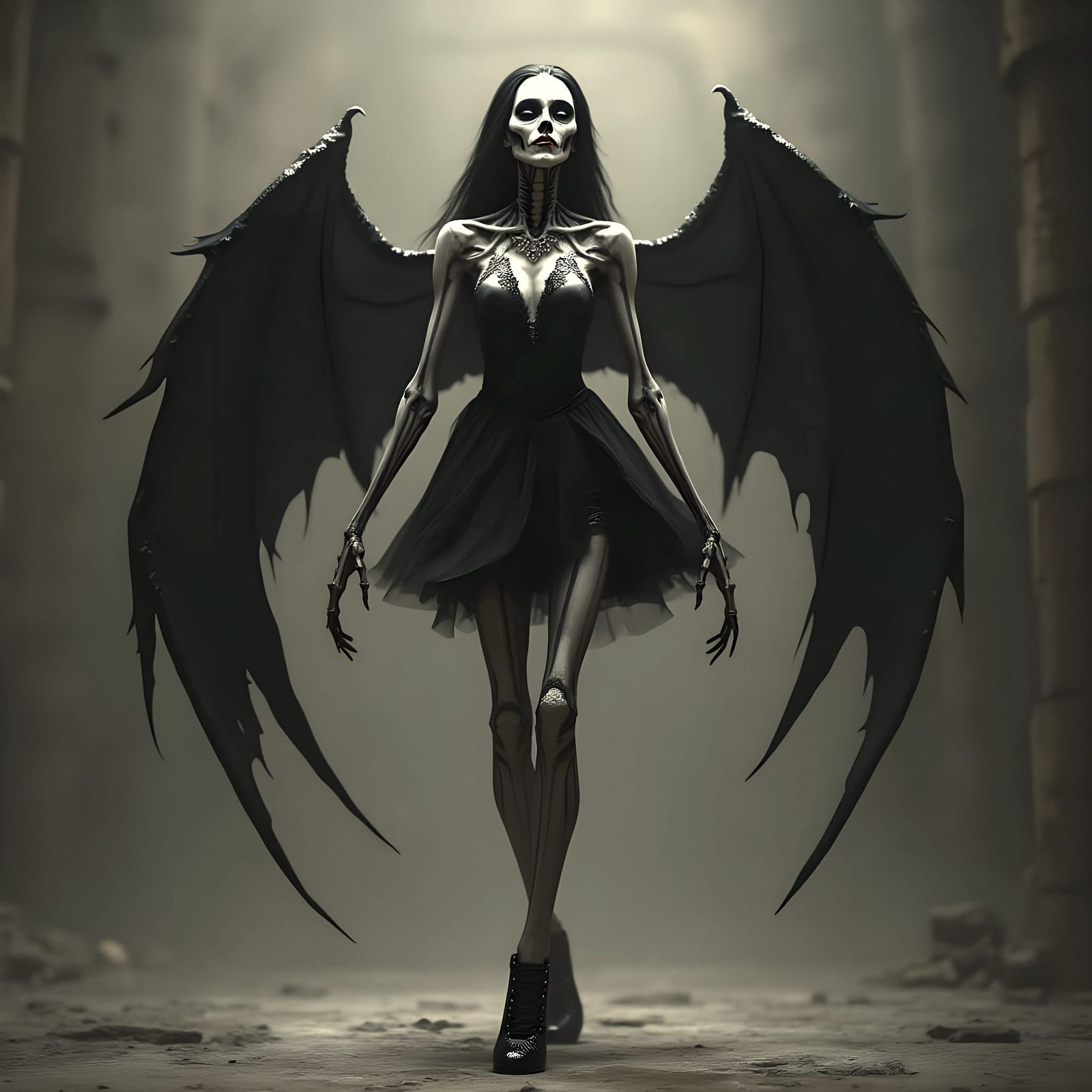 Terrifying Undead Queen in Elegant Black Dress