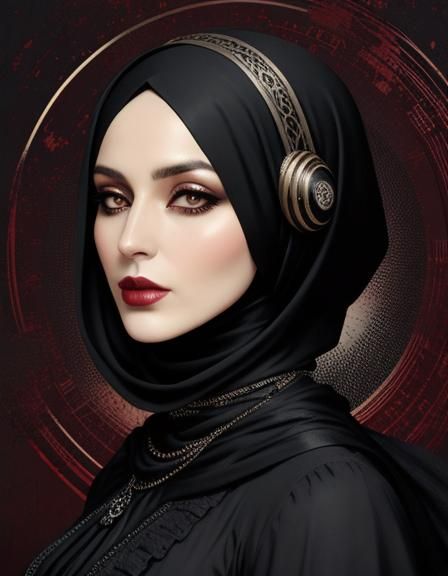 Victorian Gothic Hijabi Portrait with Sound Waves