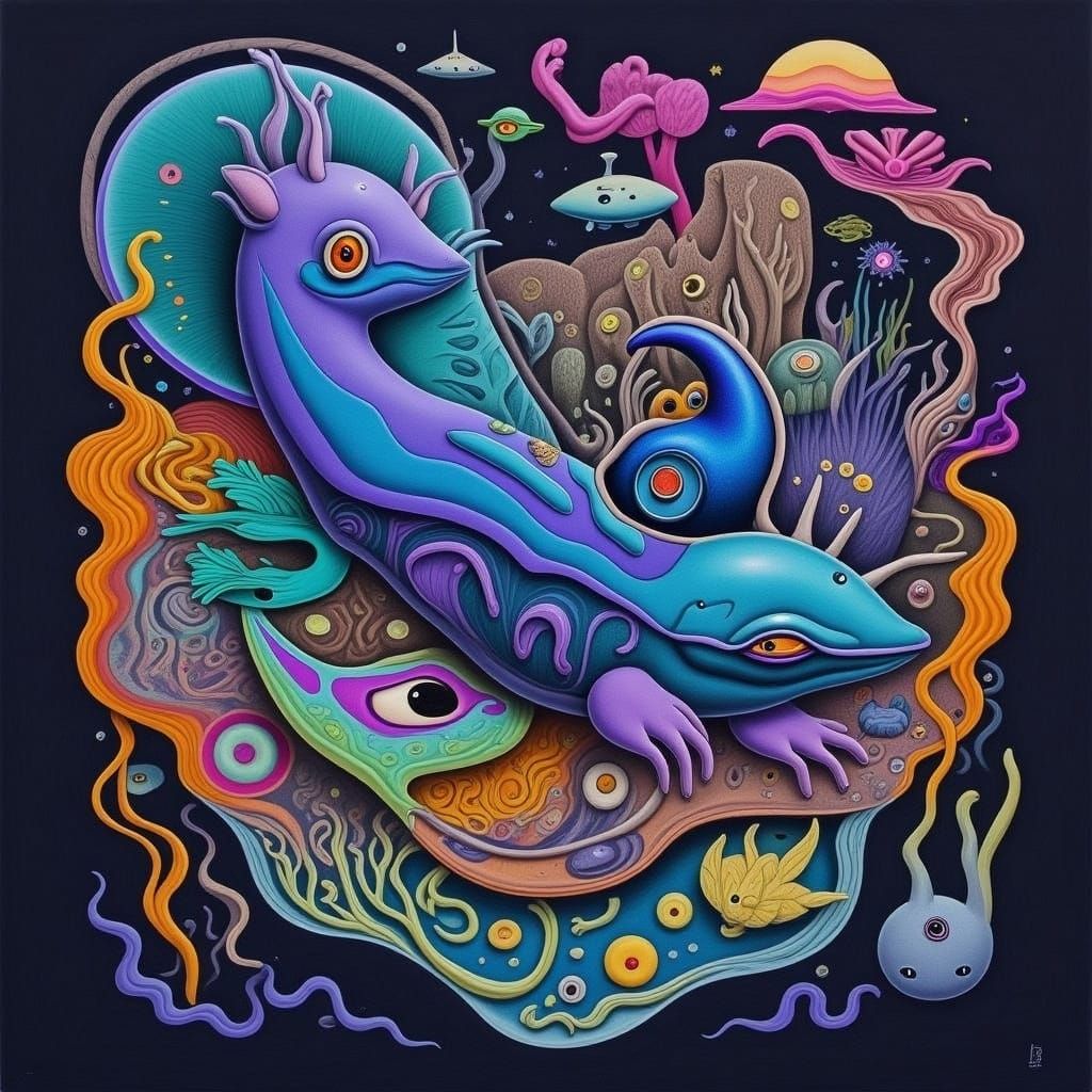 Dreamlike Iridescent Sea Slugs in Vibrant Coral Reef Ecosyst...