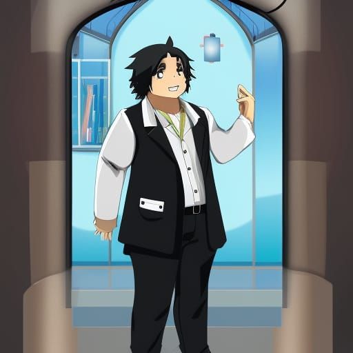 Chubby Latin Scientist in Anime Style