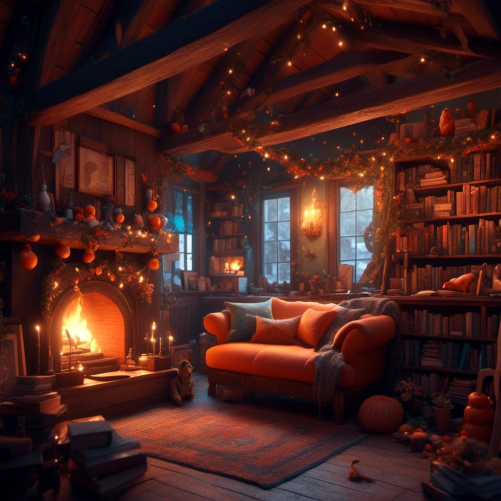 Kittens in Cozy Winter Inn, Art Nouveau Style