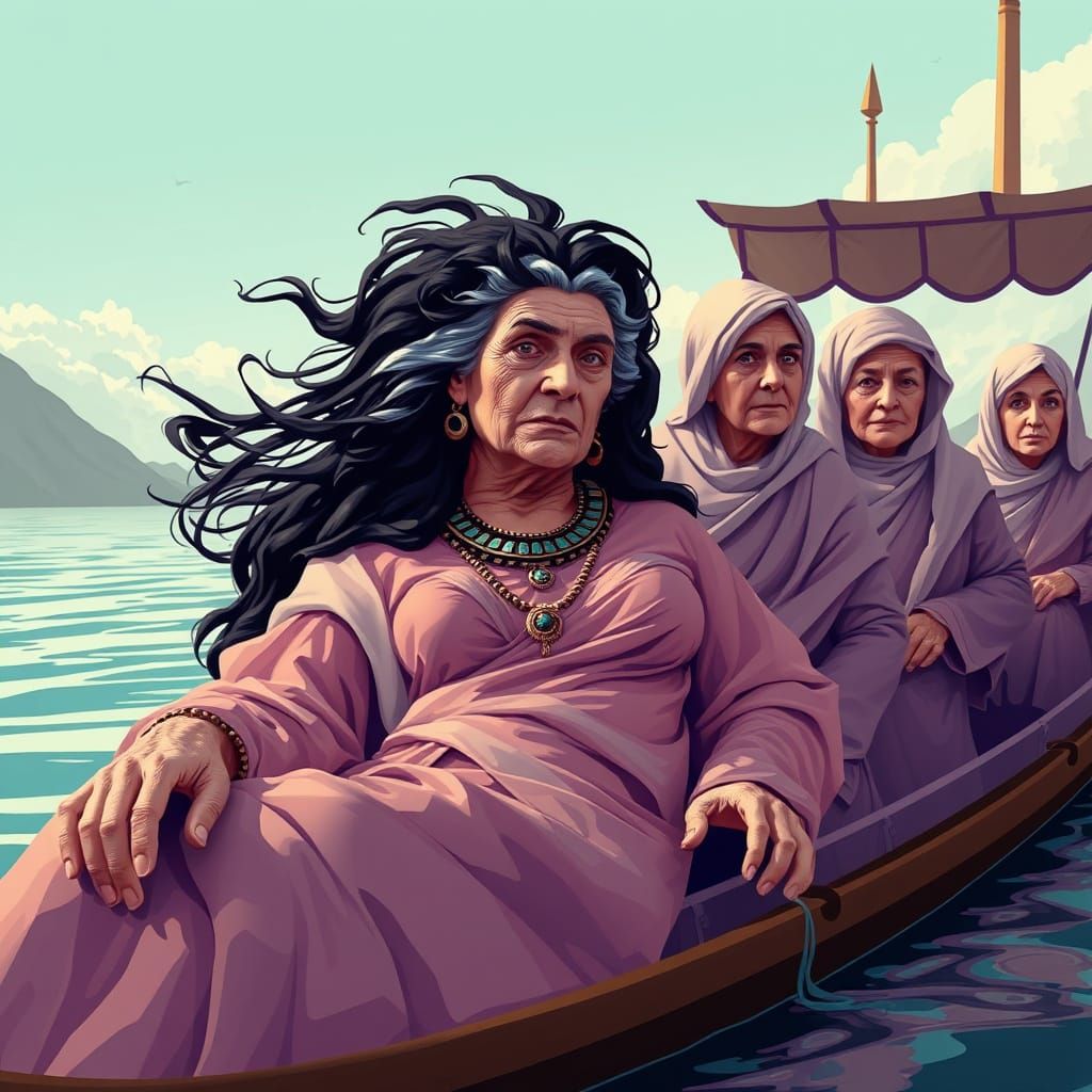 Elderly Cleopatra Barge Scene in Pop Art Style