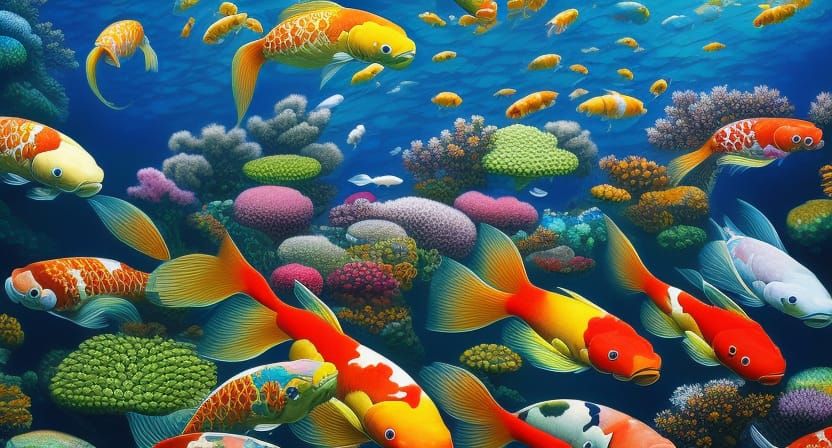 Koi Fish in Choppy Seas: Seascape Oil Painting