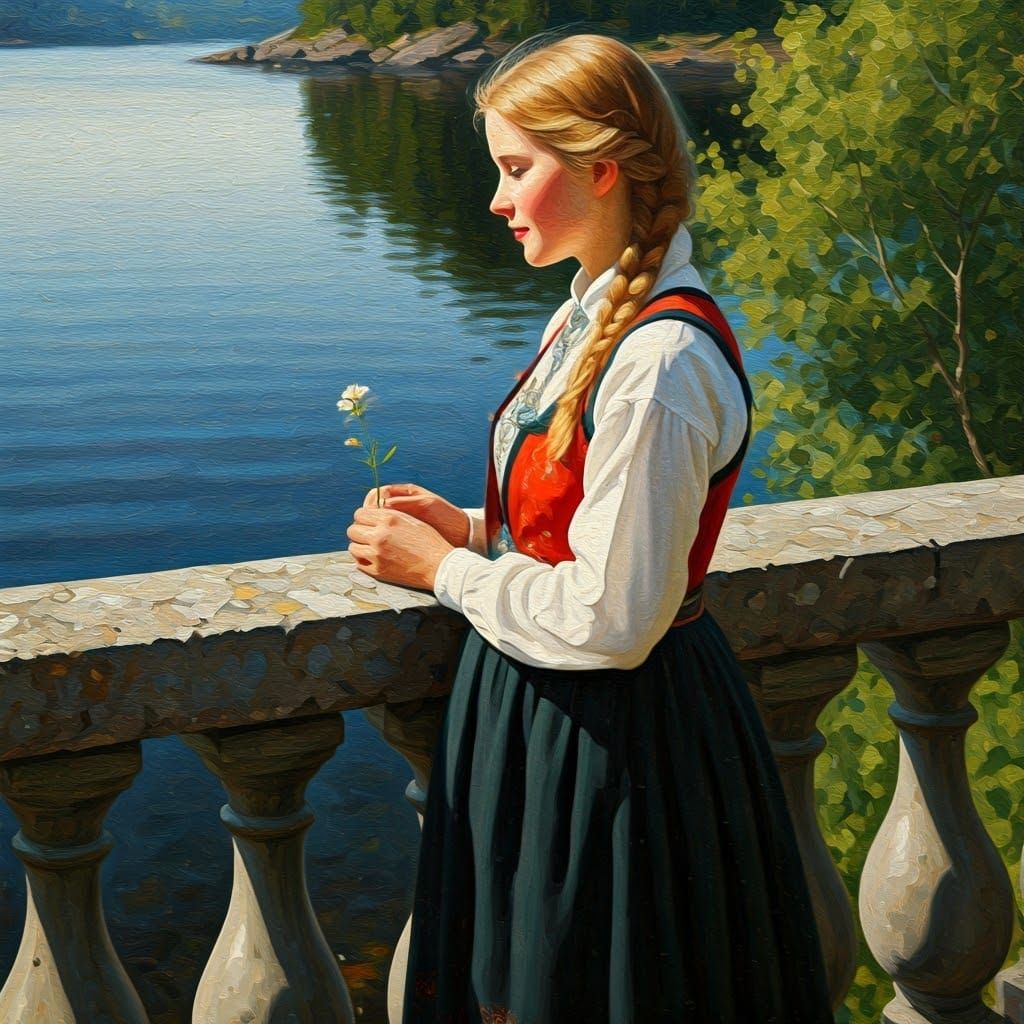 Serene Norwegian Folk Art Portrait in Oil
