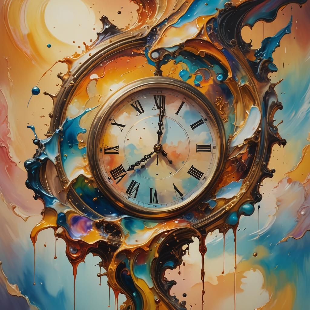 Surreal Melting Clock in Dreamscape: Oil Painting