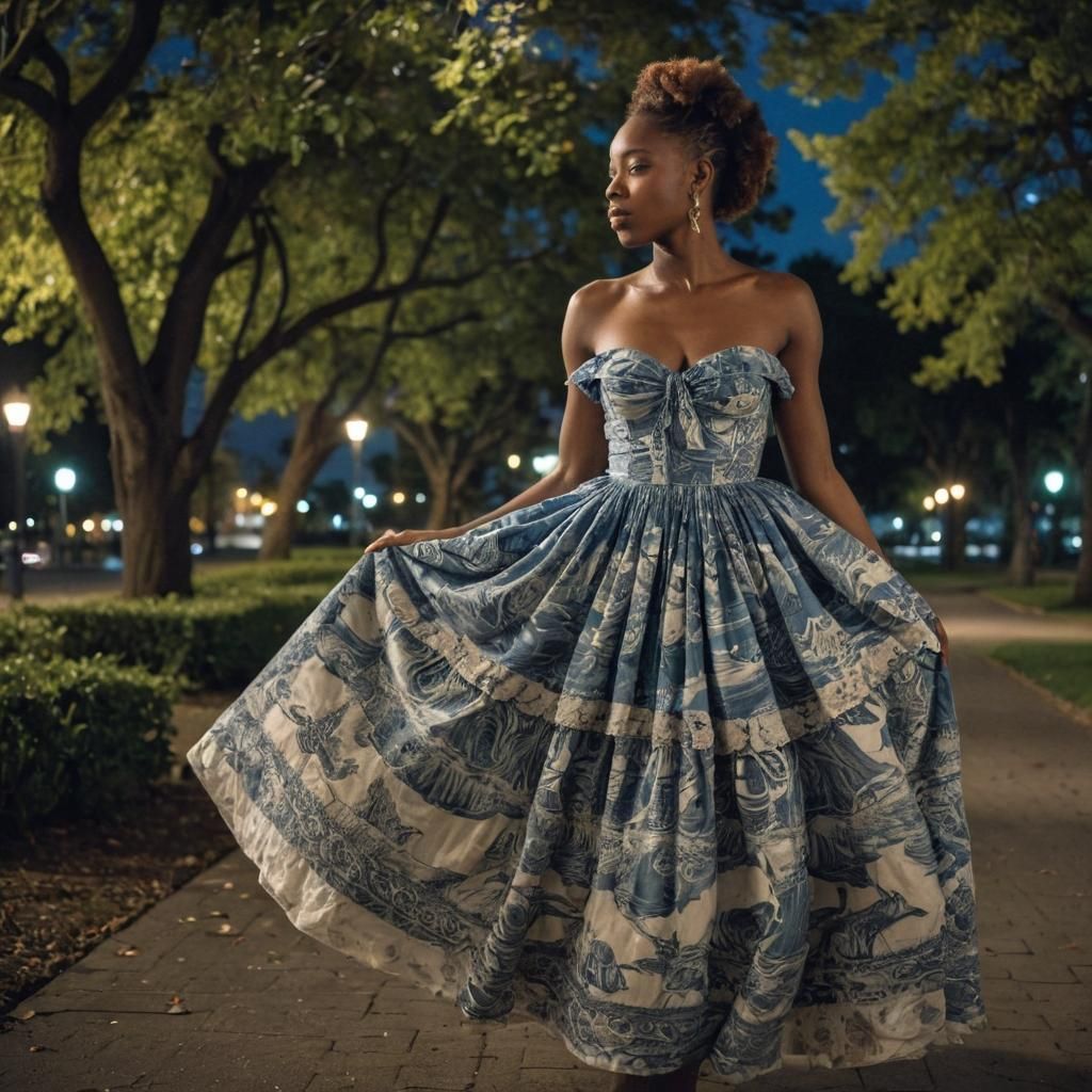Ethereal Nighttime Portrayal of African Woman in Ocean-Inspi...