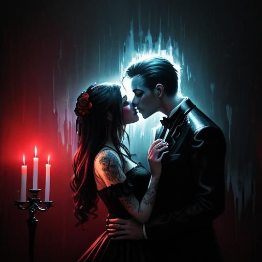 Romantic Couple Kissing in Gothic Graffiti Art