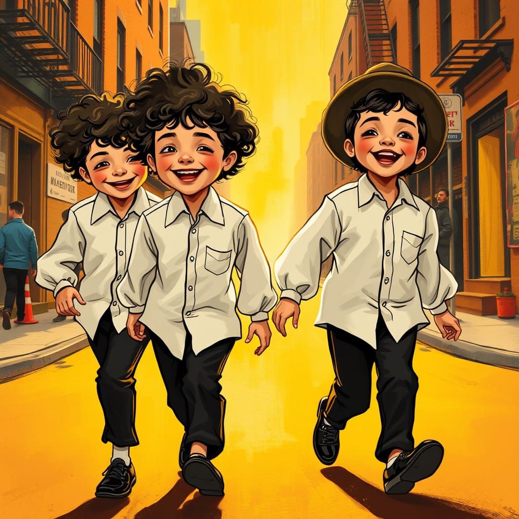 Traditional Hasidic Boys Walk in Brooklyn's Williamsburg Nei...