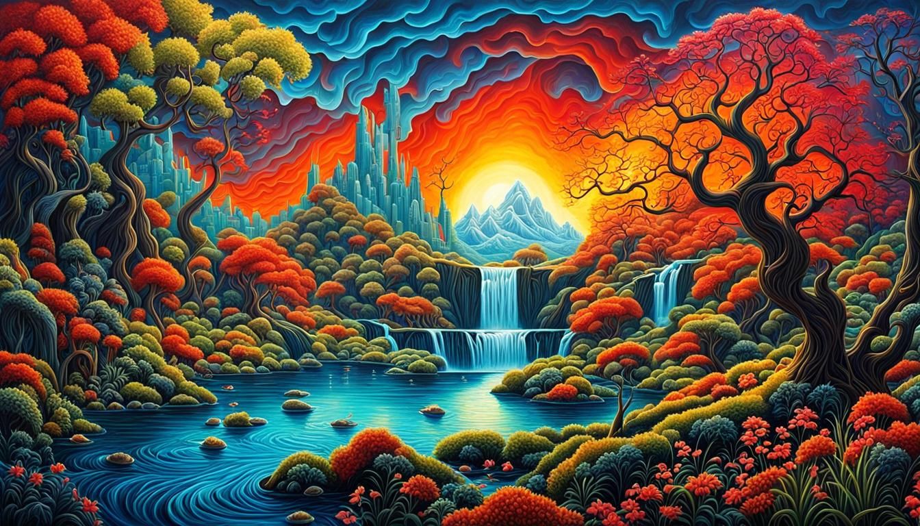 Vibrant Surrealism Painting with Dramatic Lighting