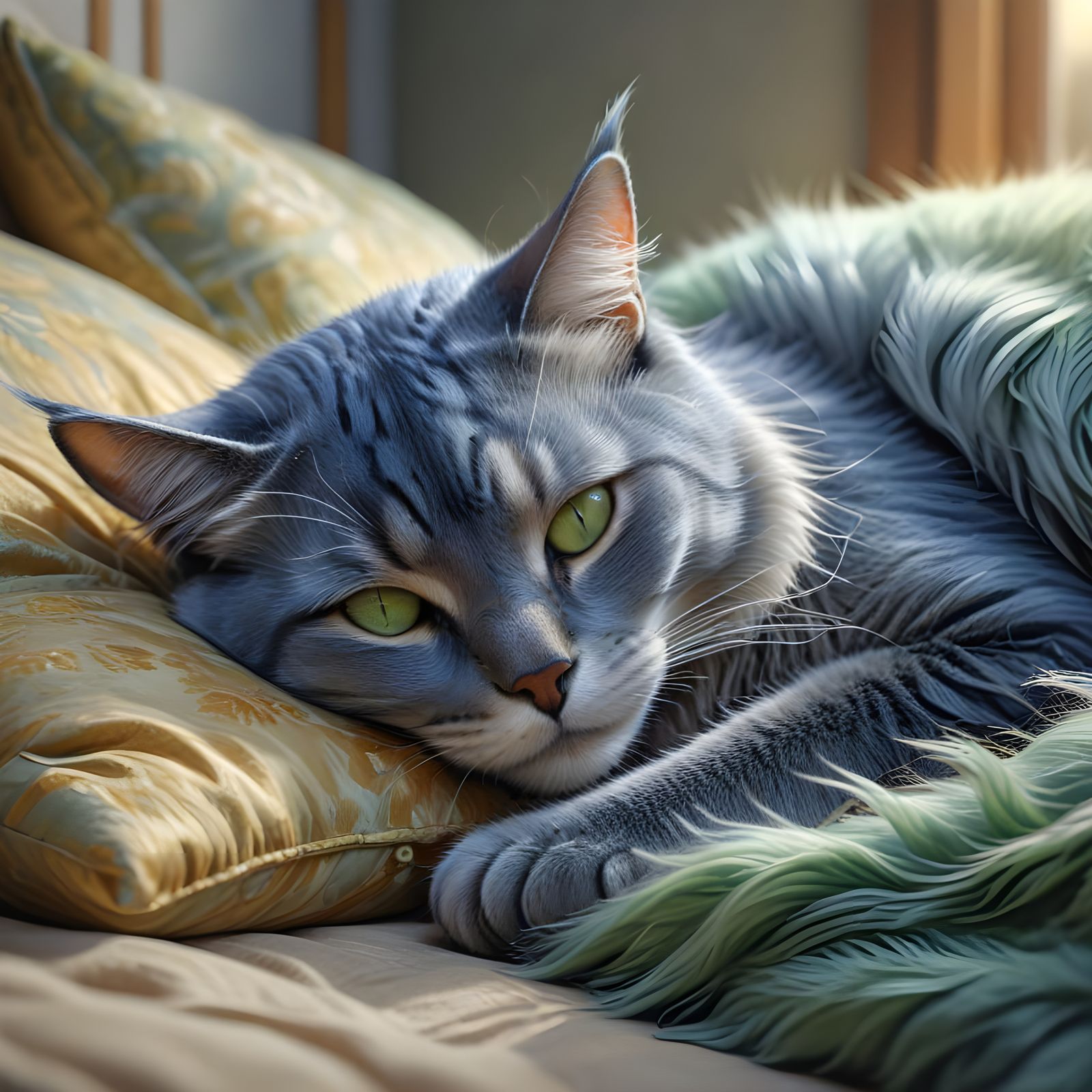 Blue Cat Nap: A Whimsical Digital Art Creation