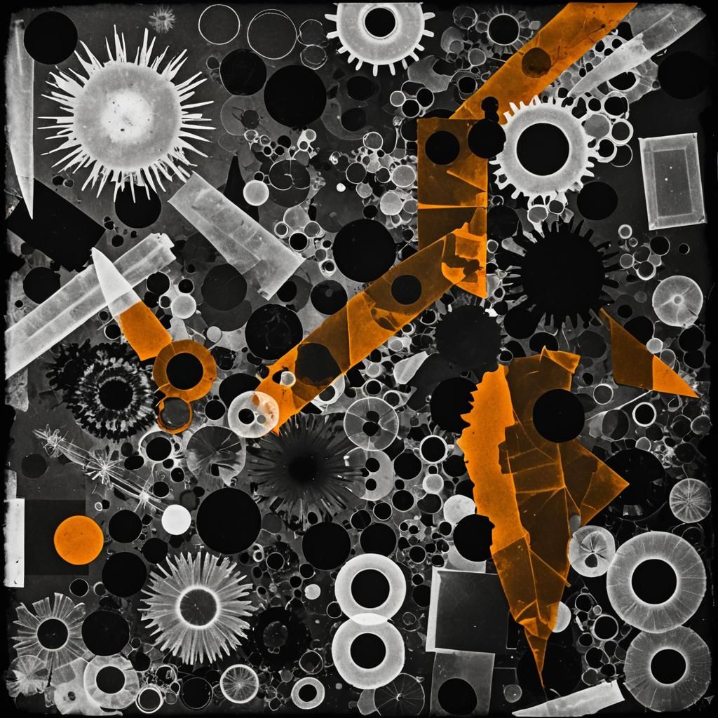 Abstract Black and White Photogram with Solarization Effects
