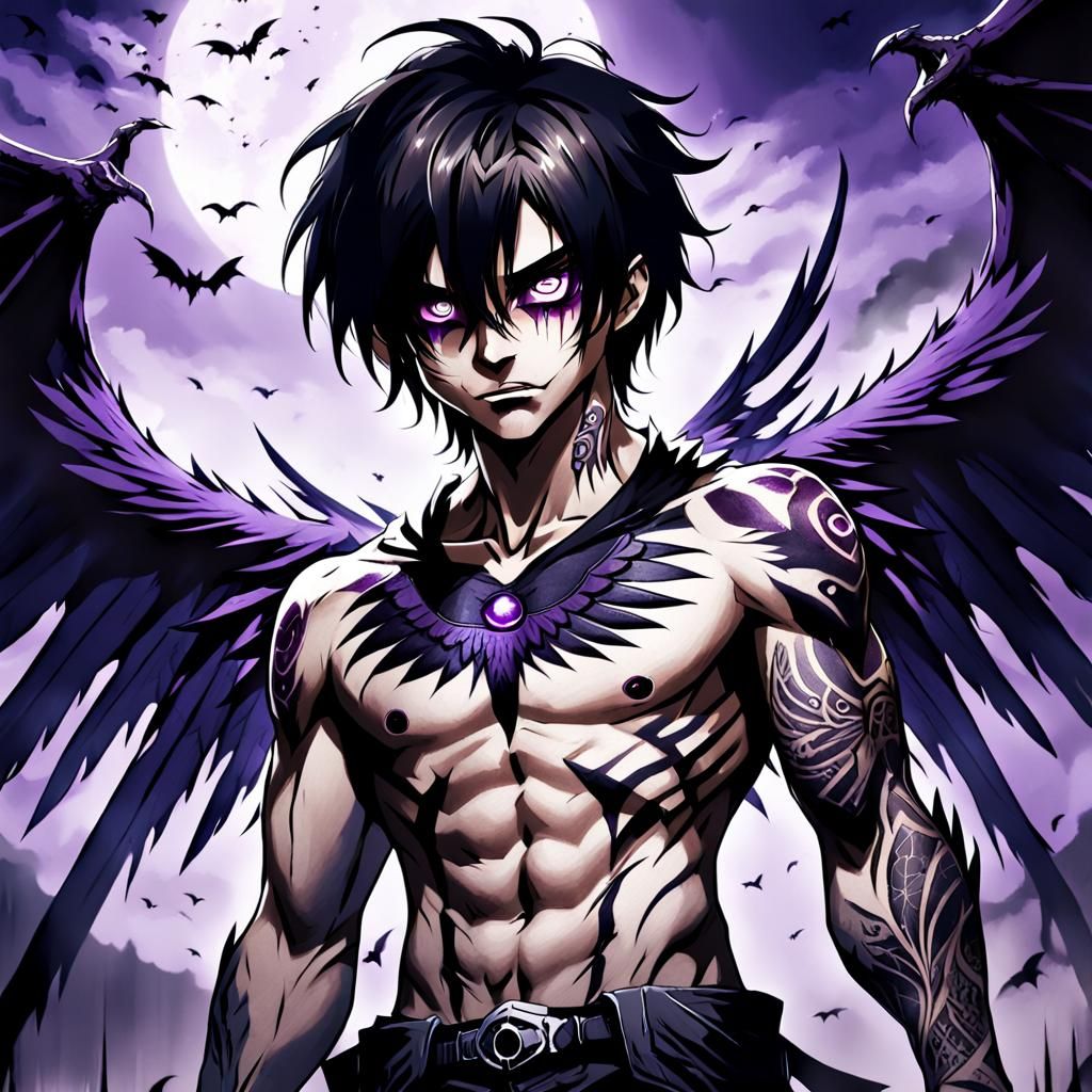 Dark Fantasy Anime Character with Wings