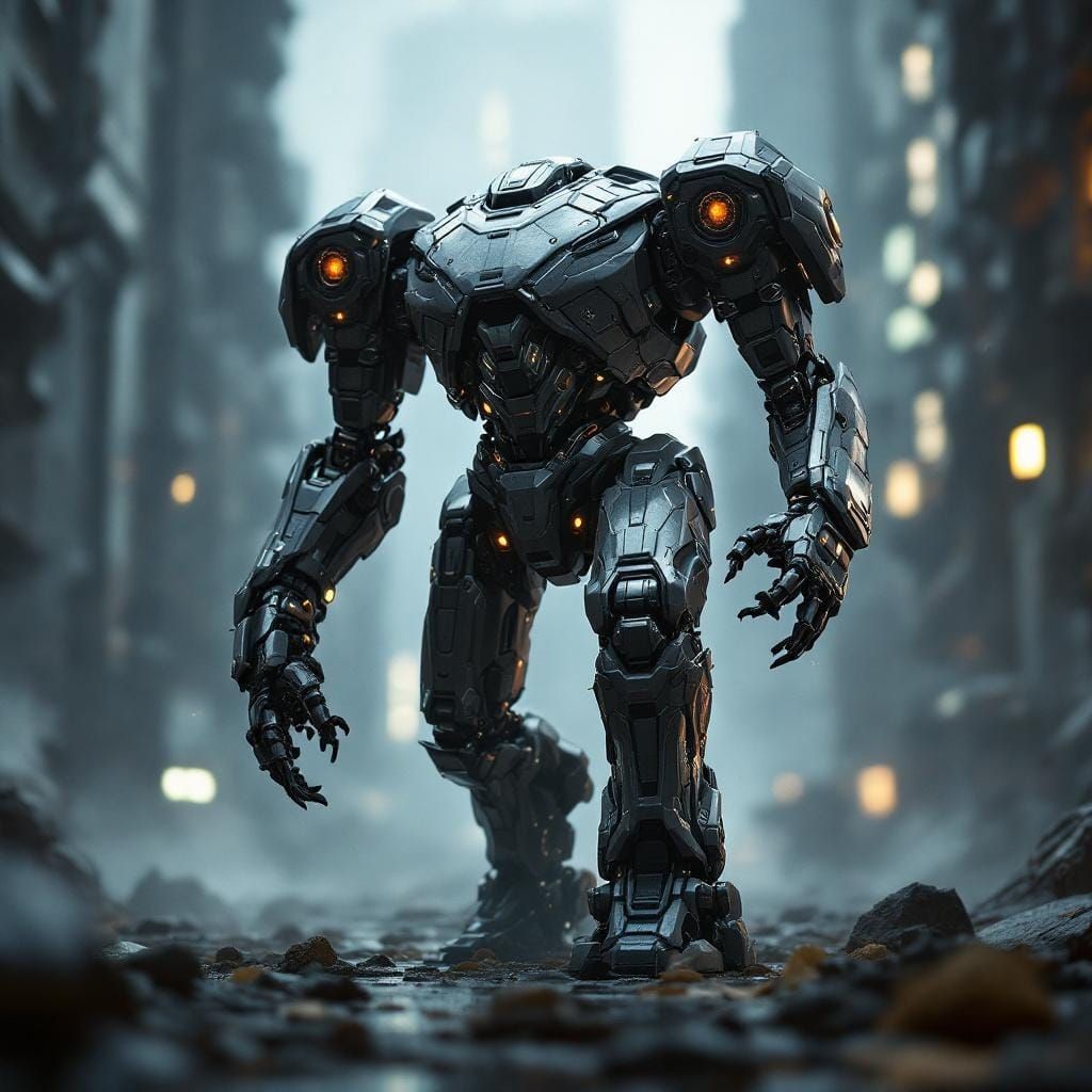 Futuristic Mech Ground Shot in Comic Book Style