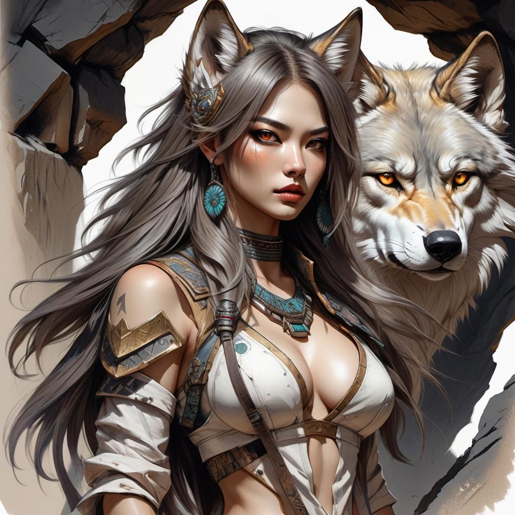 Very Cute Warrior with her fellow Wolf on her side.