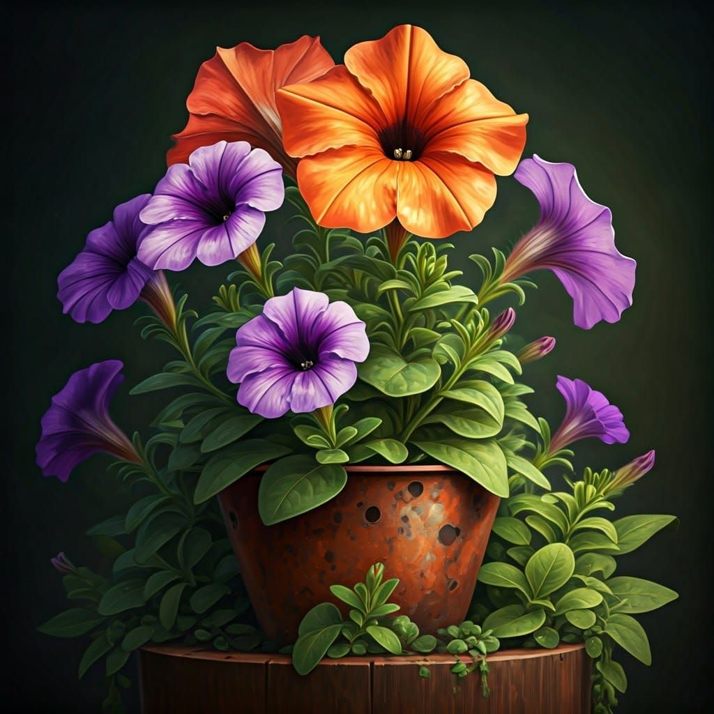 Petunias and Rusty Robot in Klimt Style