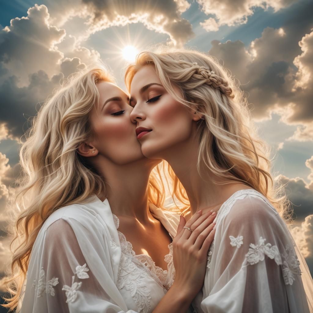 Blonde Women Kissing in Divine Sunshine