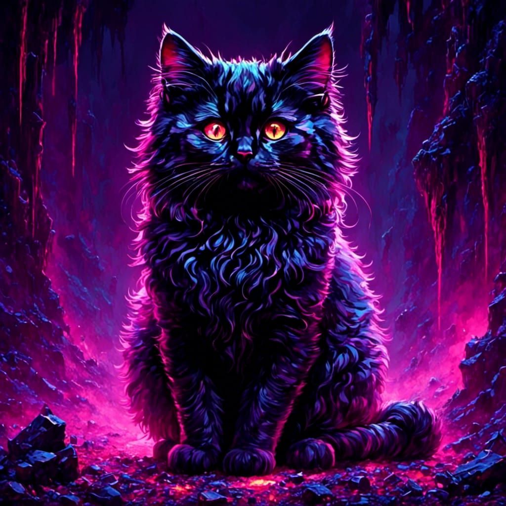 Neon-Eyed Black Cat: Cute and Fierce