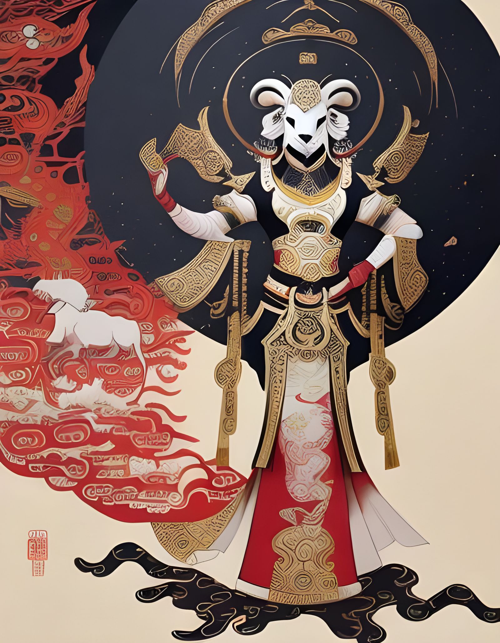 Chinese Paper Cut Zodiac Ram: Ultra Detailed