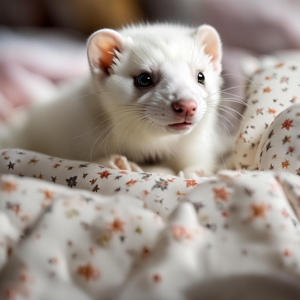 Sweet White Ferret Dragon on Pillows