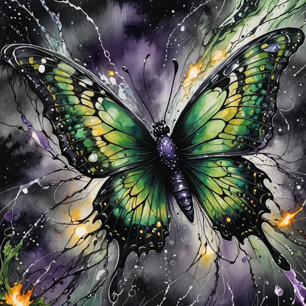 Dark Fantasy Butterfly in Ink Wash Painting