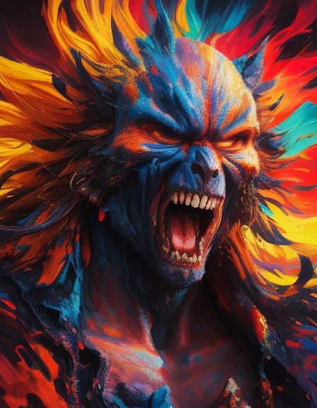 Surreal Screaming Figure in Vibrant Oil Painting