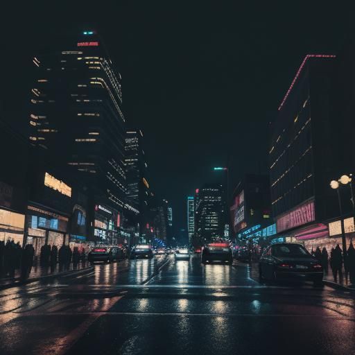 Noir Cityscape: Vibrant Nightlife Photography